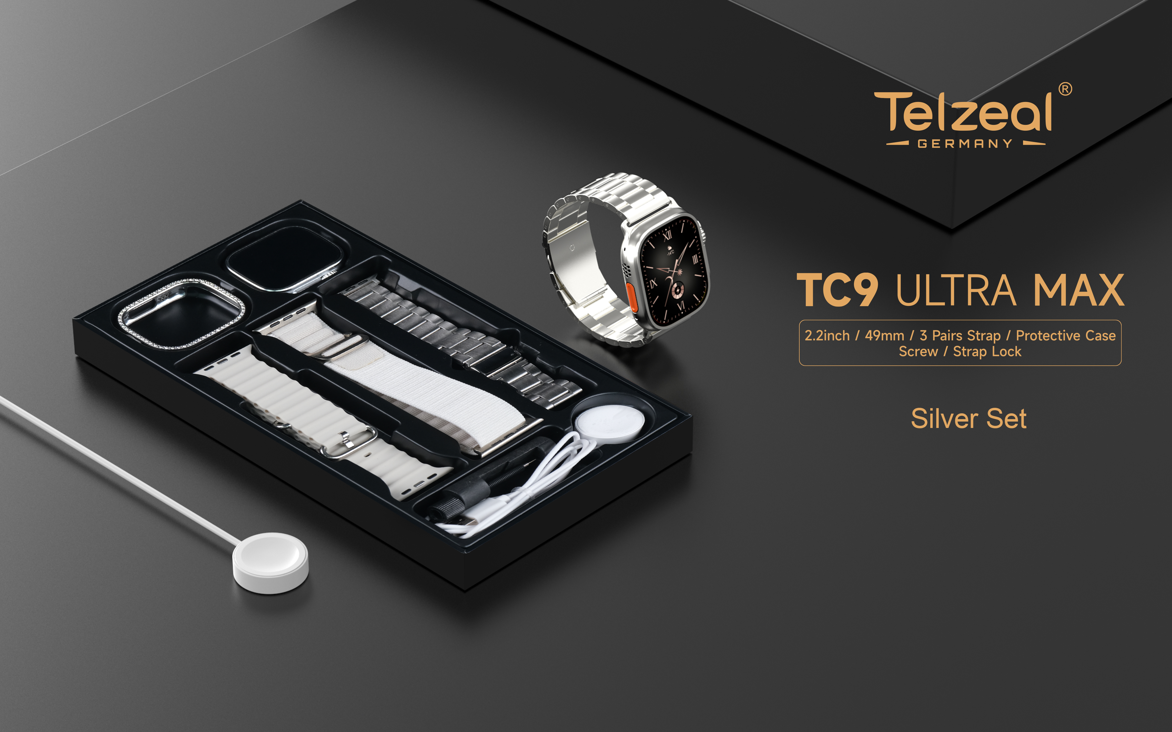 Telzeal TC9 Ultra Max Smart Watch Golden Edition - 2.2-inches HD Display